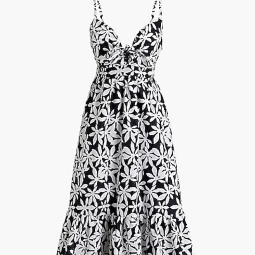 Tie-front cutout midi dress / Sundress / 10 / BLACK WHITE